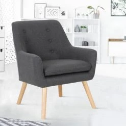 IDMARKET Fauteuil Scandinave NAT En Tissu Gris Anthracite - Gris