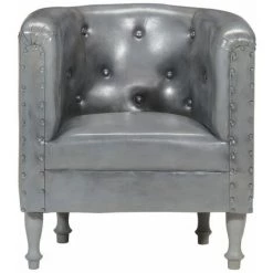 Fauteuil Cuir Véritable Gris VidaXL -Pas Cher Fauteuil Magasin 18899075 2