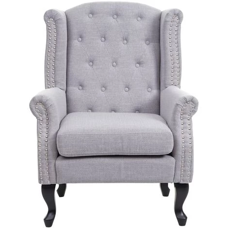 HHG Fauteuil De Luxe Chesterfield, Fauteuil à Oreilles, Tissu Hydrofuge ~ Gris Sans Ottomane 5 HHG Fauteuil De Luxe Chesterfield, Fauteuil à Oreilles, Tissu Hydrofuge ~ Gris Sans Ottomane – Image 3