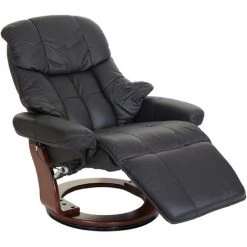 HHG MCA Fauteuil Relax Calgary 2, Fauteuil De Télévision, Cuir, Charge 150kg ~ Noir, Couleur Noix