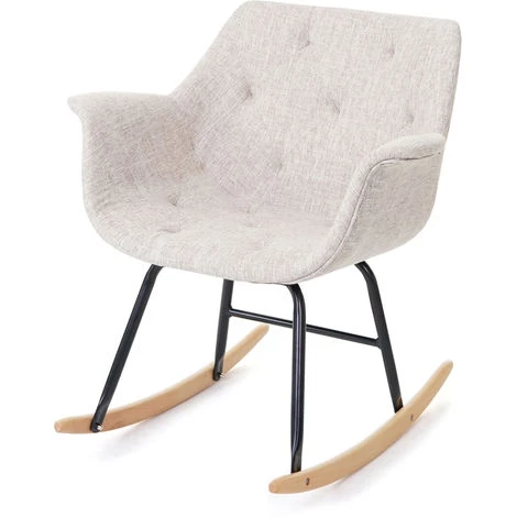 HHG Fauteuil à Bascule Malmö T820, Rocking-chair, Fauteuil Basculant, Relax ~ Tissu, Crème/gris 4 HHG Fauteuil à Bascule Malmö T820, Rocking-chair, Fauteuil Basculant, Relax ~ Tissu, Crème/gris – Image 2