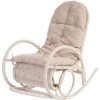 HHG Fauteuil à Bascule Esmeraldas, Rocking-chair, Fauteuil En Rotin, Blanc ~ Rembourrage Crème