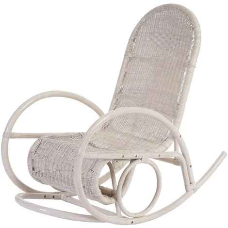 HHG Fauteuil à Bascule Esmeraldas, Rocking-chair, Fauteuil En Rotin, Blanc ~ Rembourrage Crème 7 HHG Fauteuil à Bascule Esmeraldas, Rocking-chair, Fauteuil En Rotin, Blanc ~ Rembourrage Crème – Image 5