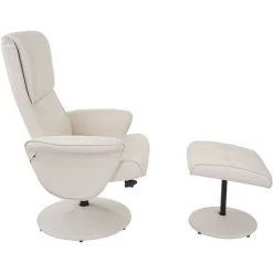 HHG Fauteuil Relax Helsinki, Fauteuil De Télévision Avec Tabouret ~ Similicuir, Crème -Pas Cher Fauteuil Magasin 18960226 3