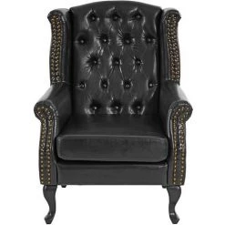 HHG Fauteuil De Luxe à Oreilles Chesterfield Similicuir ~ Noir Sans Pouf -Pas Cher Fauteuil Magasin 18960334 3