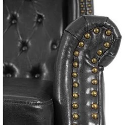 HHG Fauteuil De Luxe à Oreilles Chesterfield Similicuir ~ Noir Sans Pouf -Pas Cher Fauteuil Magasin 18960334 5