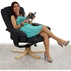 HHG Fauteuil De Télé M56, Fauteuil De Relaxation Sans Tabouret, Similicuir ~ Noir -Pas Cher Fauteuil Magasin 18960342 3