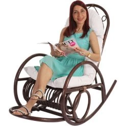 Rocking-chair Fauteuil à Bascule HHG-648, Bois Marron, Avec Coussin -Pas Cher Fauteuil Magasin 18960544 2