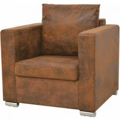HELLOSHOP26 Fauteuil Chaise Siège Lounge Design Club Sofa Salon Cuir Daim Artificiel Marron - Marron