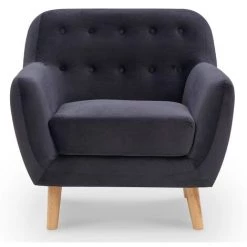 MOBILIER DECO VERNER VELOURS - Fauteuil En Tissu Velours Noir Scandinave - Noir