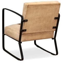 YOUTHUP Chaise Marron Cuir Véritable Et Toile -Pas Cher Fauteuil Magasin 19529714 3