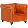 YOUTHUP Fauteuil Chesterfield Brun Roux Cuir Véritable