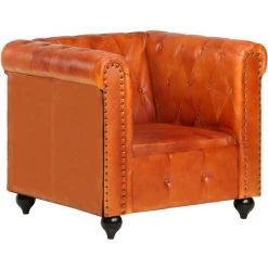 YOUTHUP Fauteuil Chesterfield Brun Roux Cuir Véritable