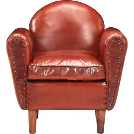 YOUTHUP Fauteuil Tube Marron 77x65x79 Cm Cuir Véritable 4 YOUTHUP Fauteuil Tube Marron 77x65x79 Cm Cuir Véritable – Image 2