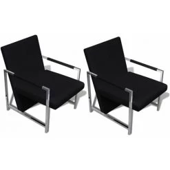 HELLOSHOP26 Fauteuil Chaise Siège Lounge Design Club Sofa Salon 2 Pcs Avec Cadre Chromé Cuir Synthétique Noir - Noir