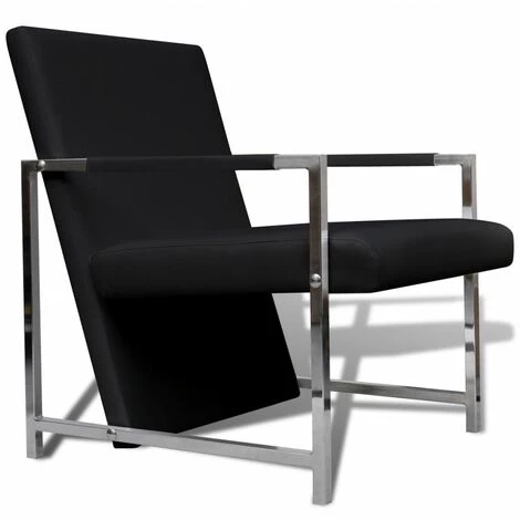 HELLOSHOP26 Fauteuil Chaise Siège Lounge Design Club Sofa Salon 2 Pcs Avec Cadre Chromé Cuir Synthétique Noir - Noir 4 HELLOSHOP26 Fauteuil Chaise Siège Lounge Design Club Sofa Salon 2 Pcs Avec Cadre Chromé Cuir Synthétique Noir - Noir – Image 2