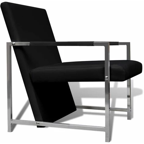 HELLOSHOP26 Fauteuil Chaise Siège Lounge Design Club Sofa Salon 2 Pcs Avec Cadre Chromé Cuir Synthétique Noir - Noir 5 HELLOSHOP26 Fauteuil Chaise Siège Lounge Design Club Sofa Salon 2 Pcs Avec Cadre Chromé Cuir Synthétique Noir - Noir – Image 3
