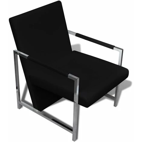 HELLOSHOP26 Fauteuil Chaise Siège Lounge Design Club Sofa Salon 2 Pcs Avec Cadre Chromé Cuir Synthétique Noir - Noir 6 HELLOSHOP26 Fauteuil Chaise Siège Lounge Design Club Sofa Salon 2 Pcs Avec Cadre Chromé Cuir Synthétique Noir - Noir – Image 4