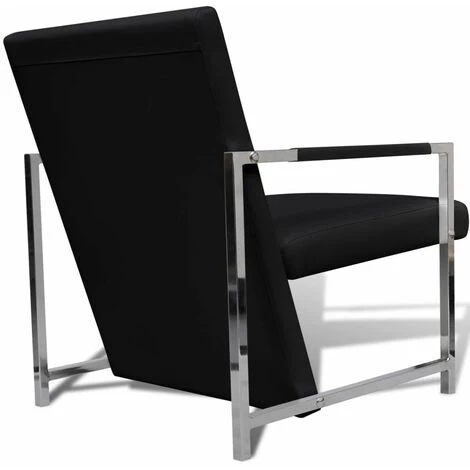 HELLOSHOP26 Fauteuil Chaise Siège Lounge Design Club Sofa Salon 2 Pcs Avec Cadre Chromé Cuir Synthétique Noir - Noir 7 HELLOSHOP26 Fauteuil Chaise Siège Lounge Design Club Sofa Salon 2 Pcs Avec Cadre Chromé Cuir Synthétique Noir - Noir – Image 5