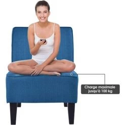 COSTWAY Fauteuil D'Appoint Sans Accoudoir, Canapé Simple Rembourré Par Des Eponges Elastique, Pieds En Bois De Pin(Bleu) -Pas Cher Fauteuil Magasin 19609018 5