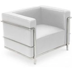 PRIVATEFLOOR Fauteuil Kart3 - Cuir Premium Blanc - Acier Inoxydable, Cuir, Cuir, Metal - Blanc