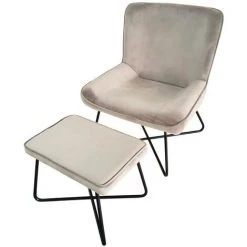 COTECOSY Fauteuil + Pouf Georgie Velours Taupe -Pas Cher Fauteuil Magasin 19849572 3