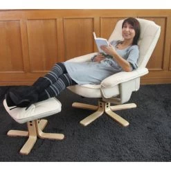 HHG Fauteuil Relax /de Relaxation M56 Avec Pouf, Simili-cuir, Crème -Pas Cher Fauteuil Magasin 20470898 3