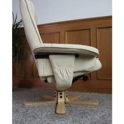 HHG Fauteuil Relax /de Relaxation M56 Avec Pouf, Simili-cuir, Crème -Pas Cher Fauteuil Magasin 20470898 4