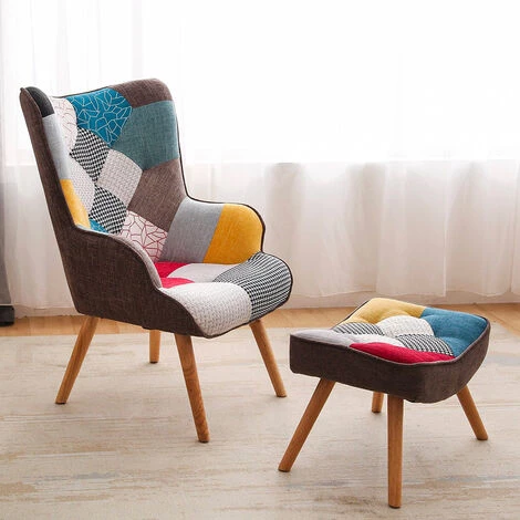 AHD AMAZING HOME DESIGN Fauteuil Patchwork Design Moderne Avec Pouf Repose-pieds Patchy Plus 5 AHD AMAZING HOME DESIGN Fauteuil Patchwork Design Moderne Avec Pouf Repose-pieds Patchy Plus – Image 3