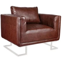 ASUPERMALL Fauteuil Cube Avec Pieds Chromes Marron Similicuir