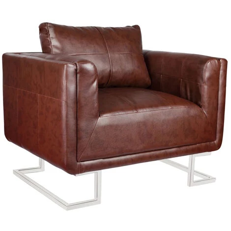 ASUPERMALL Fauteuil Cube Avec Pieds Chromes Marron Similicuir 3 ASUPERMALL Fauteuil Cube Avec Pieds Chromes Marron Similicuir