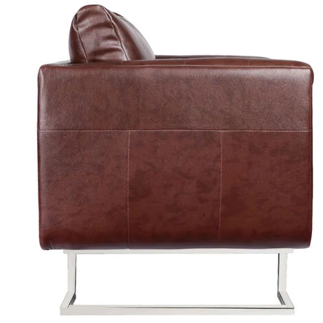 ASUPERMALL Fauteuil Cube Avec Pieds Chromes Marron Similicuir 4 ASUPERMALL Fauteuil Cube Avec Pieds Chromes Marron Similicuir – Image 2