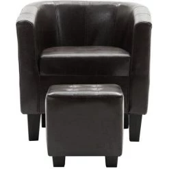 ASUPERMALL Fauteuil Avec Repose-pied Marron Fonce Similicuir -Pas Cher Fauteuil Magasin 21370920 4