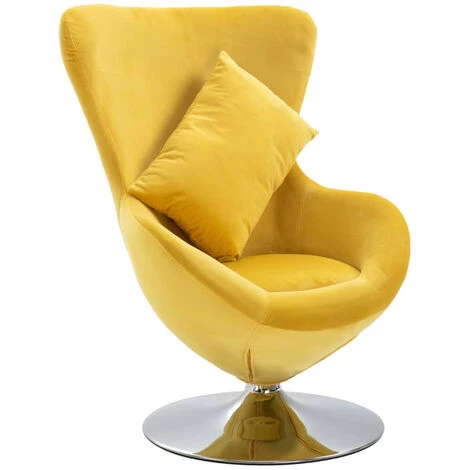 ASUPERMALL Fauteuil Pivotant En Forme D’œuf Avec Coussin Jaune Velours 3 ASUPERMALL Fauteuil Pivotant En Forme D’œuf Avec Coussin Jaune Velours