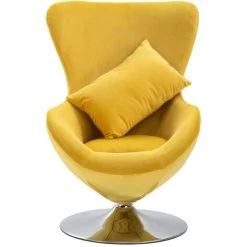ASUPERMALL Fauteuil Pivotant En Forme D’œuf Avec Coussin Jaune Velours 9 ASUPERMALL Fauteuil Pivotant En Forme D’œuf Avec Coussin Jaune Velours -Pas Cher Fauteuil Magasin 21371001 3