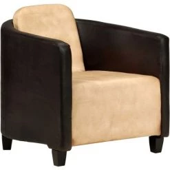 ASUPERMALL Fauteuil Brun Roux Et Noir Cuir Veritable -Pas Cher Fauteuil Magasin 21372118 5