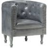 ASUPERMALL Fauteuil Gris Cuir Veritable