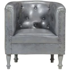 ASUPERMALL Fauteuil Gris Cuir Veritable 9 ASUPERMALL Fauteuil Gris Cuir Veritable -Pas Cher Fauteuil Magasin 21372508 3