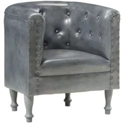 ASUPERMALL Fauteuil Gris Cuir Veritable 10 ASUPERMALL Fauteuil Gris Cuir Veritable -Pas Cher Fauteuil Magasin 21372508 4