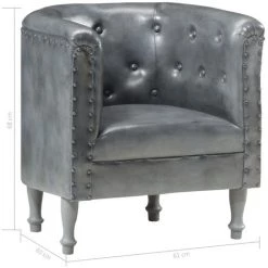 ASUPERMALL Fauteuil Gris Cuir Veritable 11 ASUPERMALL Fauteuil Gris Cuir Veritable -Pas Cher Fauteuil Magasin 21372508 5