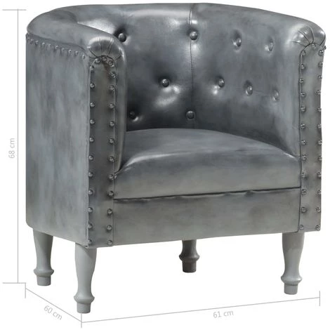 ASUPERMALL Fauteuil Gris Cuir Veritable 7 ASUPERMALL Fauteuil Gris Cuir Veritable – Image 5