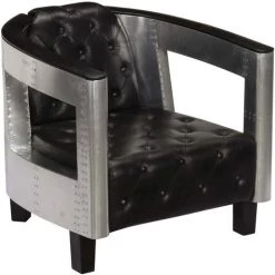 Topdeal Fauteuil En Style D'aviation Noir Cuir Véritable -Pas Cher Fauteuil Magasin 23076040 3
