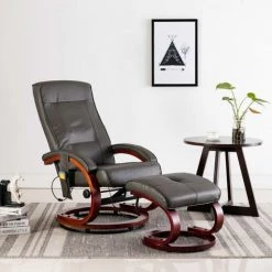 Topdeal Fauteuil De Massage Avec Repose-pieds Gris Similicuir