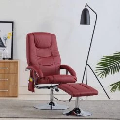Topdeal Fauteuil De Massage Avec Repose-pied Rouge Bordeaux Similicuir