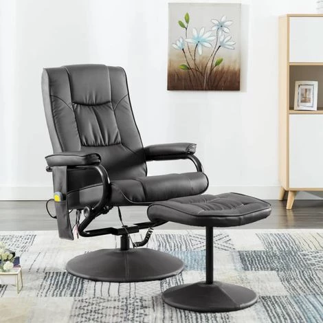 Topdeal Fauteuil De Massage Avec Repose-pied Gris Similicuir 3 Topdeal Fauteuil De Massage Avec Repose-pied Gris Similicuir