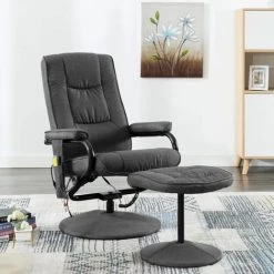 Topdeal Fauteuil De Massage Avec Repose-pied Gris Foncé Tissu