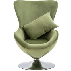 ASUPERMALL Fauteuil Pivotant En Forme D’œuf Avec Coussin Vert Clair Velours -Pas Cher Fauteuil Magasin 23398727 3