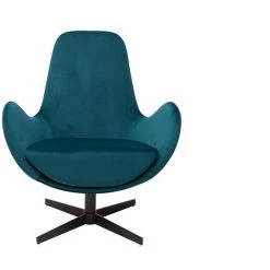 MILIBOO Fauteuil Design Pivotant Velours Bleu Pétrole ANDY - Bleu Canard Velours