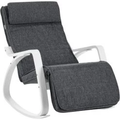 SONGMICS Fauteuil à Bascule En Bois De Bouleau, Chaise Berçante, Avec Repose-Pieds Réglable En 5 Angles, Imitation Lin, Capacité De Charge 150 Kg, Salon, Gris Foncé LYY011G01 - Gris Foncé