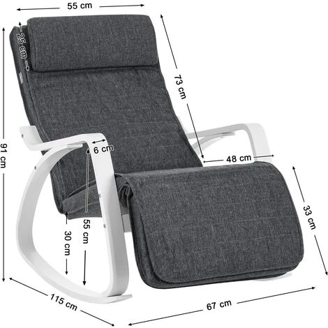 SONGMICS Fauteuil à Bascule En Bois De Bouleau, Chaise Berçante, Avec Repose-Pieds Réglable En 5 Angles, Imitation Lin, Capacité De Charge 150 Kg, Salon, Gris Foncé LYY011G01 - Gris Foncé 7 SONGMICS Fauteuil à Bascule En Bois De Bouleau, Chaise Berçante, Avec Repose-Pieds Réglable En 5 Angles, Imitation Lin, Capacité De Charge 150 Kg, Salon, Gris Foncé LYY011G01 - Gris Foncé – Image 5